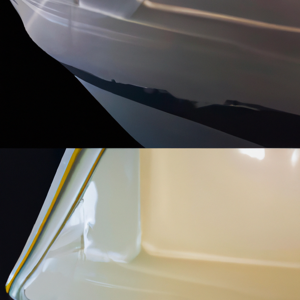 Prima e dopo riparazione osmosi scafo yacht con finitura lucida