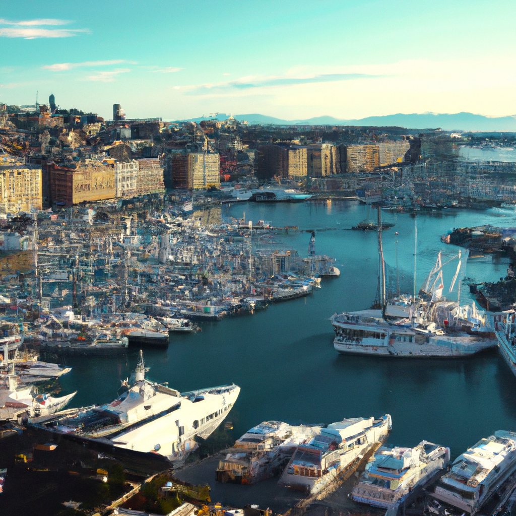Mappa dettagliata del Porto Antico di Genova con banchine e yacht